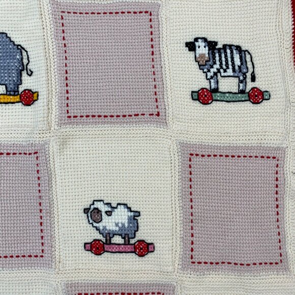 Nursery Crib Blanket Cross Stitch Animal Safari Circus Zoo 40x48 Baby Blanket - Picture 4 of 11